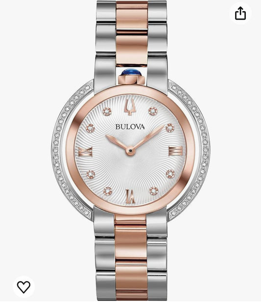 B36) Bulova Rubaiyat Quartz Ladies Watch, Stainless Steel Diamond , Two-Tone (Model: 98R247)