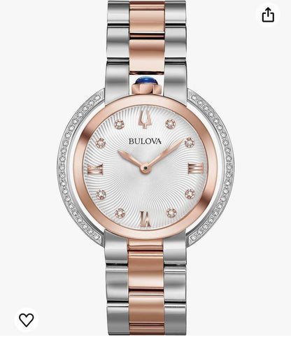 B36) Bulova Rubaiyat Quartz Ladies Watch, Stainless Steel Diamond , Two-Tone (Model: 98R247)