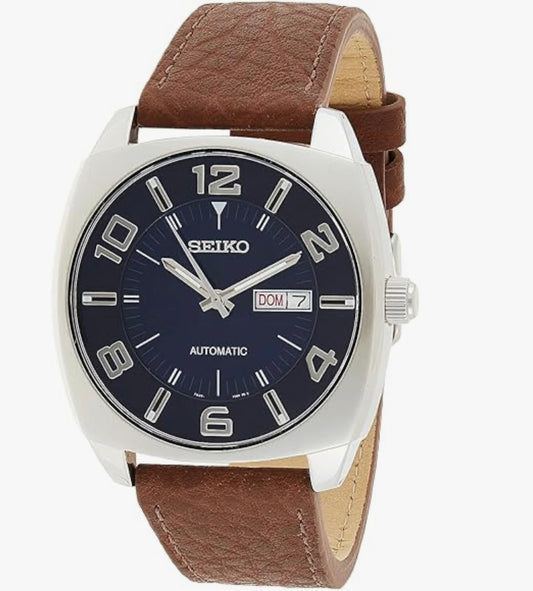 S7) SEIKO Automatic Watch for Men - Recraft Series - Brown Leather Strap, Day/Date Calendar, 50m Water Resistant