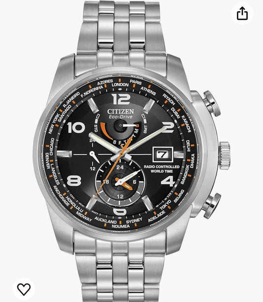 C14) Citizen Eco-Drive World Time A-T Mens Watch, Stainless Steel, Technology, Silver-Tone