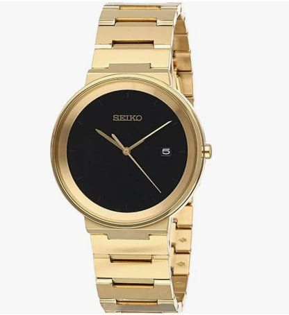 S15) Seiko Mens Essential CONTEMP Gold Toned Black DIAL Watch