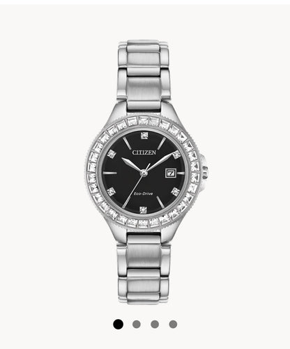 C61) Citizen Silhouette Crystal Ladies’ Eco-Drive FE1190-53E Black Dial Watch