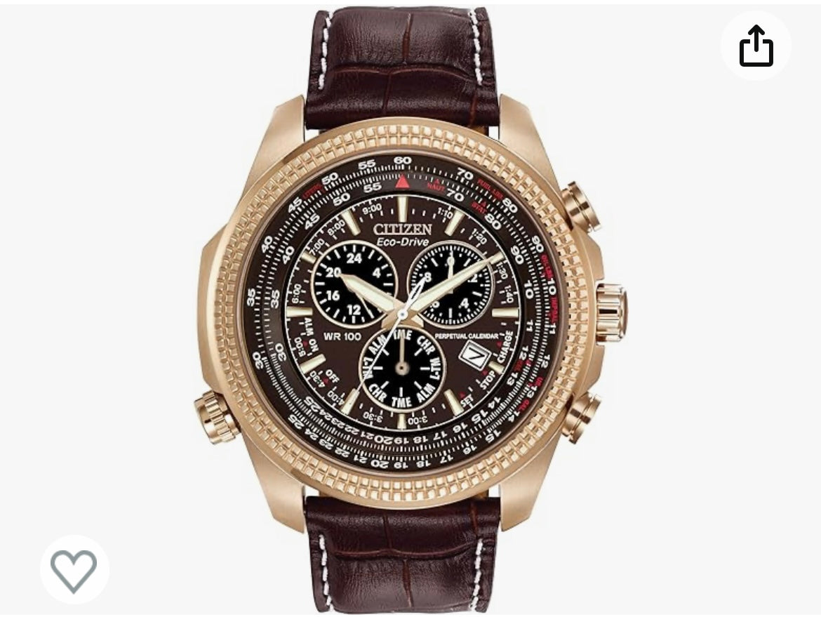 Citizen Men's Eco-Drive Weekender Brycen Chronograph Watch in Gold-tone Stainless Steel, Brown Leather strap