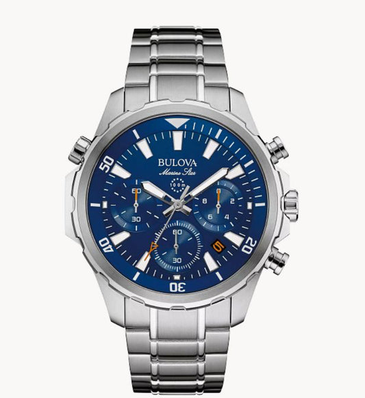 B18) Bulova Men's Chronograph Quartz Watch with Stainless Steel Strap 96B256, Blue, Bracelet