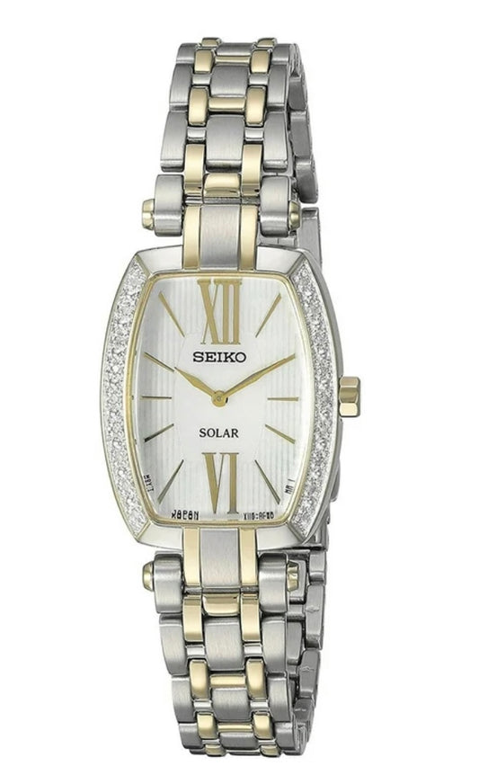 Seiko Women's Solar Tressia Stainless Steel Case and Bracelet Pearl Dial Two-tone Watch - SUP284