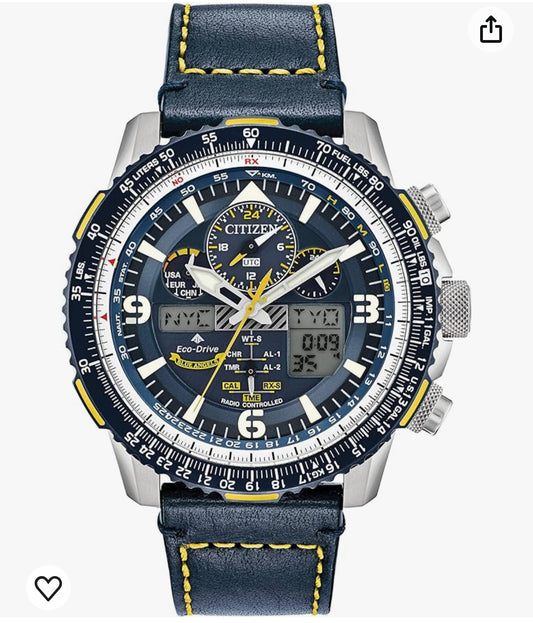 C26) Citizen Men's Eco-Drive Promaster Air Skyhawk Atomic Time Keeping Pilot Watch in Stainless Steel with Blue Leather strap, Blue Dial (Model: JY8078-01L)
