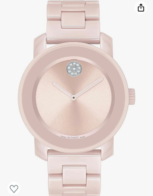 Movado Women's Bold Blush Ceramic Steel Case and Link Bracelet, Blush