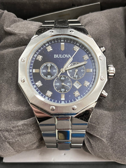 Bulova Men's Classic Diamond 6-Hand Chronograph Quartz Watch, Calendar Date, Luminous Markers, 100M Water Resistant, 44mm