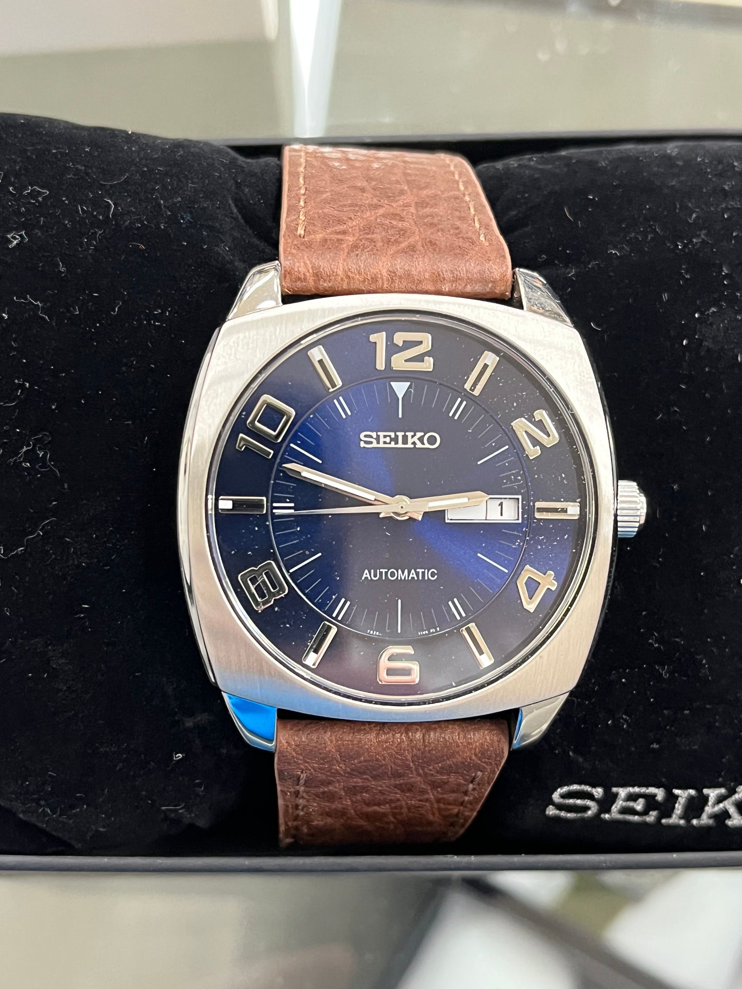 S7) SEIKO Automatic Watch for Men - Recraft Series - Brown Leather Strap, Day/Date Calendar, 50m Water Resistant