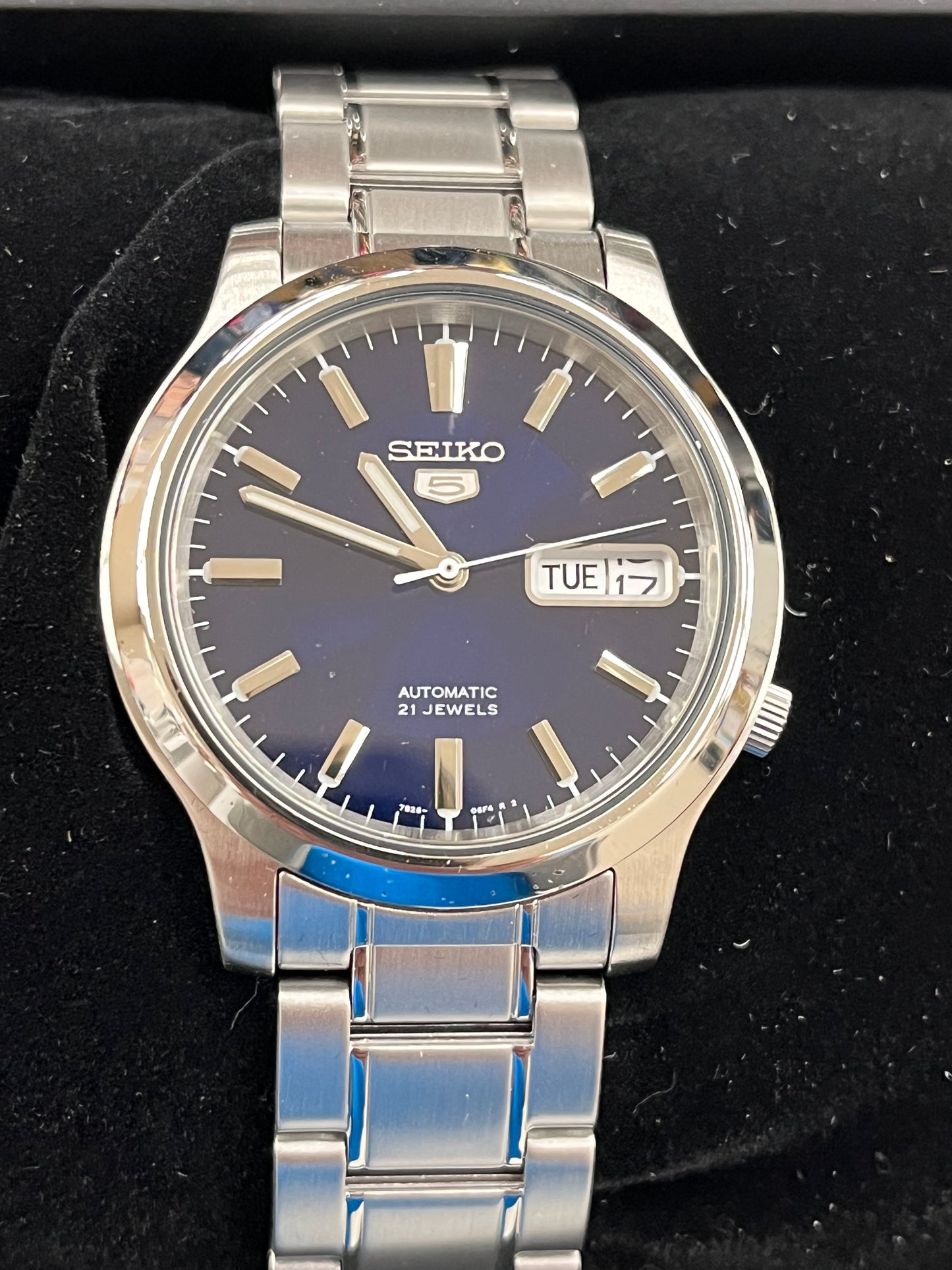 S6 SEIKO 5 Men s SNK793 Automatic Stainless Steel Watch with Blue Dia Sheboygan Discount Warehouse