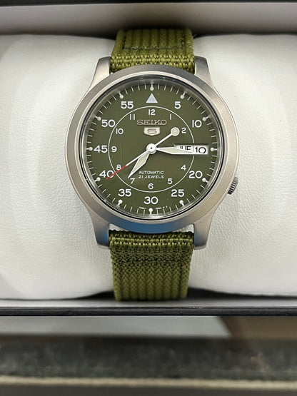 S2) Men's SNK805 SEIKO 5 Automatic Stainless Steel Watch with Green Canvas