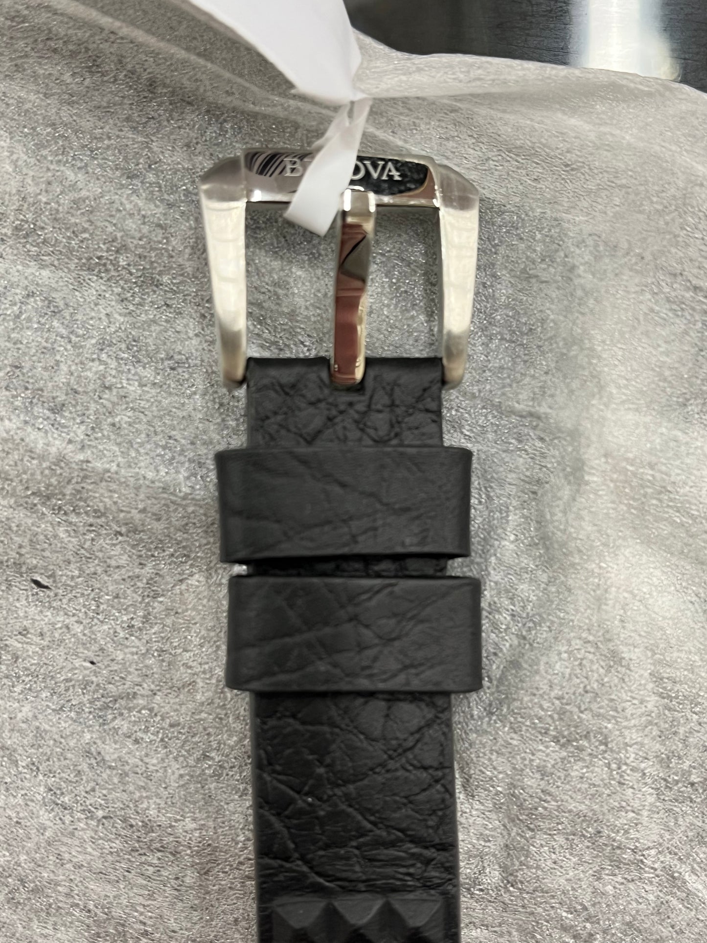 B48) Bulova Jewelry Mens Precisionist Black Leather Belt-Strap Bracelet