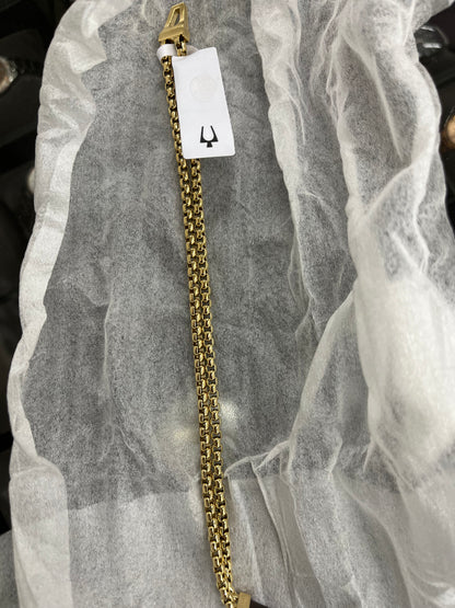 Bulova Jewelry Men's Classic Double Wrap Leather and Box Chain Bracelet