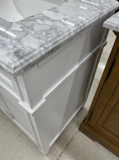 Caville 72in W x 22in D x 34.5in H Bath Vanity in White with Carrara Marble Top