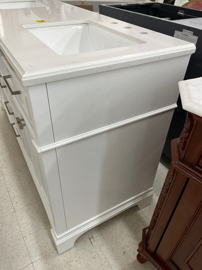 Melpark 60 in. W x 22 in. D x 34 in. H Double Sink Bath Vanity in White with White Engineered Marble Top