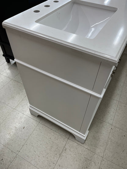 Melpark 60 in. W x 22 in. D x 34 in. H Double Sink Bath Vanity in White with White Engineered Marble Top