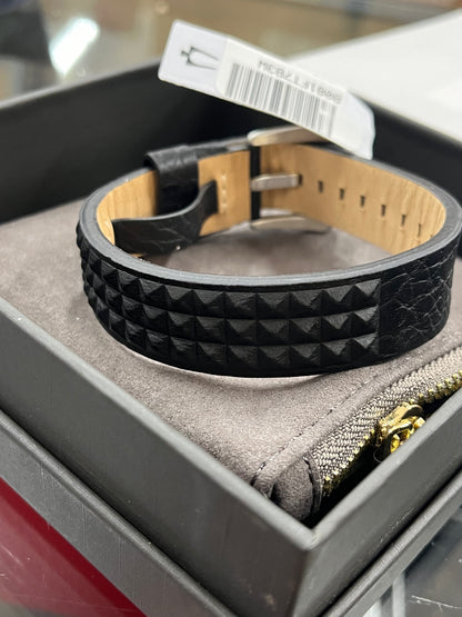 B67) Mens Precisionist Black Leather Belt-Strap Bracelet