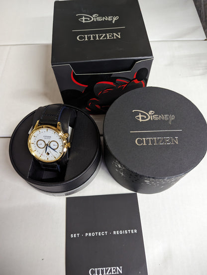 C8) Citizen Eco-Drive Mickey Mouse Moon Phase Black Strap Watch