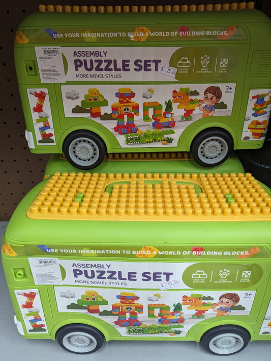 130 PCs Assembly Block Puzzle Set with Bus Box