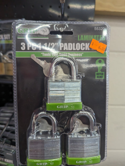 3 pk Steel Padlocks 1-1/2"