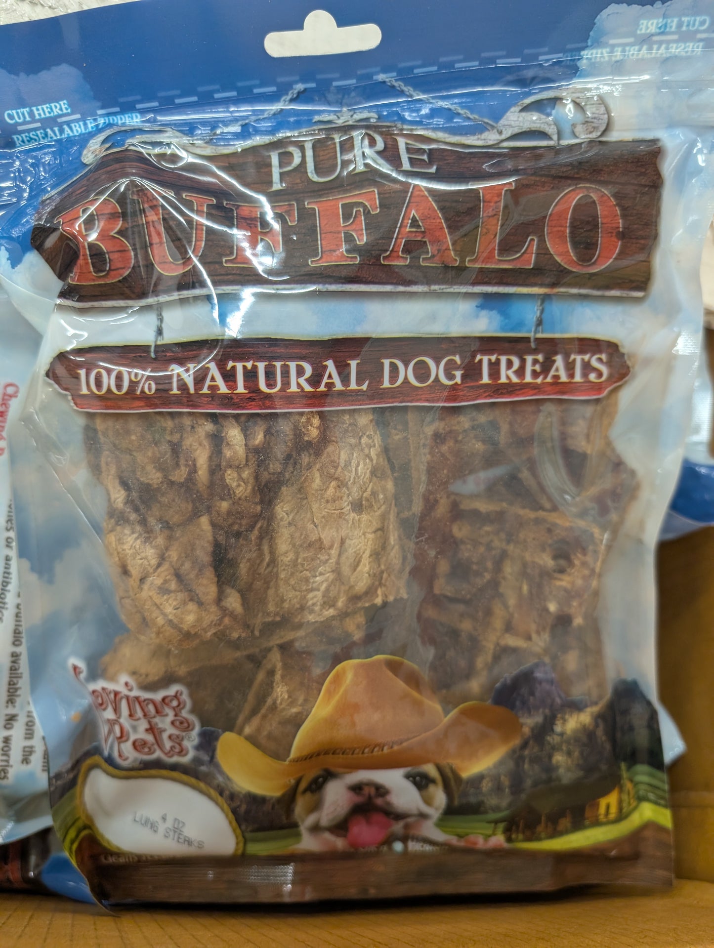 Pure Buffalo Lung Steak Natural Dog Treat 4oz