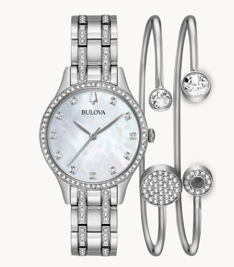 B37) Bulova Women's Crystal Watch and Bracelet Set 96X145