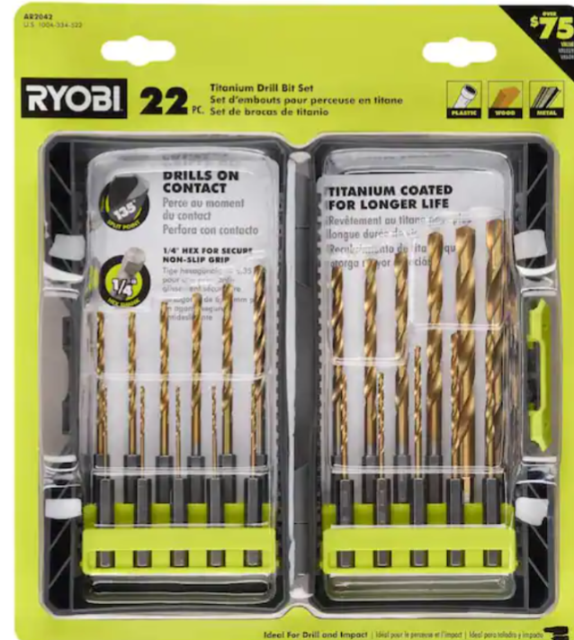 RYOBI
Titanium Twist Drill Bit Kit (22-Piece)