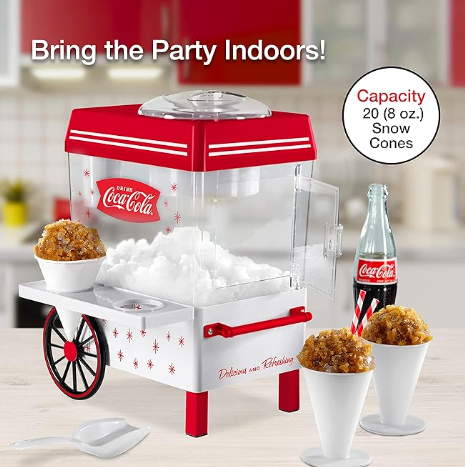 Nostalgia Coca-Cola Snow Cone Shaved Ice Machine - Coke Retro Table-Top Slushie Machine