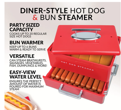 Nostalgia Large Diner Style Hot Dog Steamer