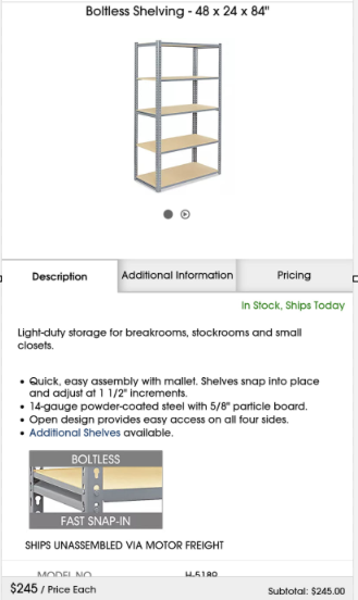 Heavy Duty Boltless Shelving - 48x24x84 -Single Piece Uprights