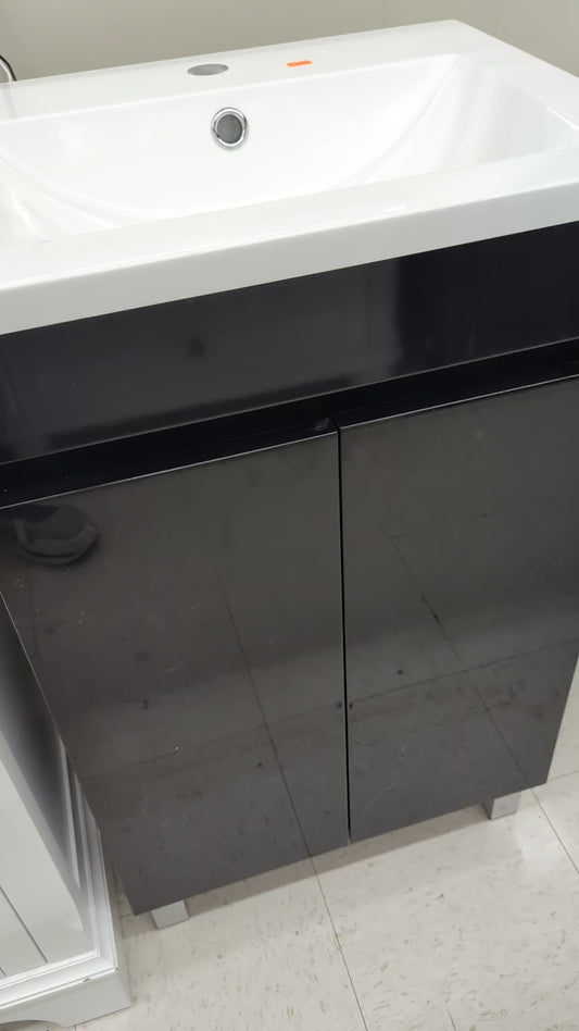 20" x 16" Gloss Black Bathroom Vanity with Faucet and Drain