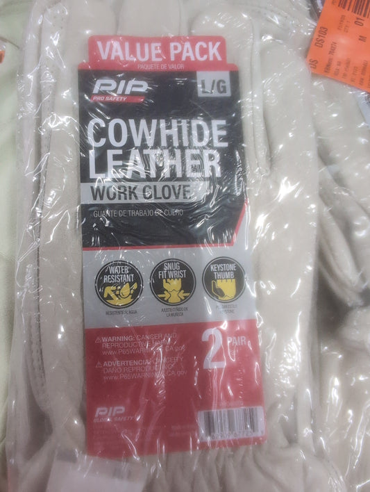 2 Pack Cowhide Leather Work Gloves Large