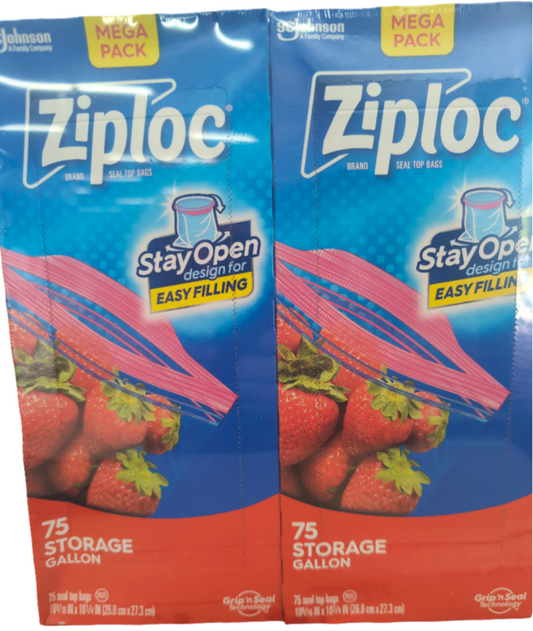 Twin Pack Ziploc 75 Storage Gallon Stay Open Bags